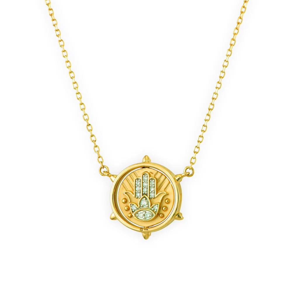 14ky .09ctw Hamsa and Star of David Spinning Necklace