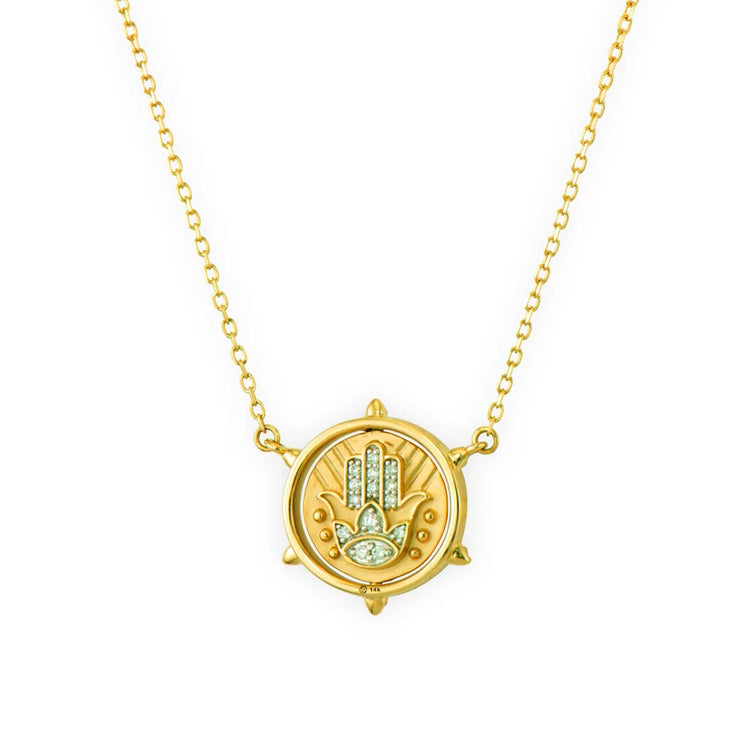 14ky .09ctw Hamsa and Star of David Spinning Necklace