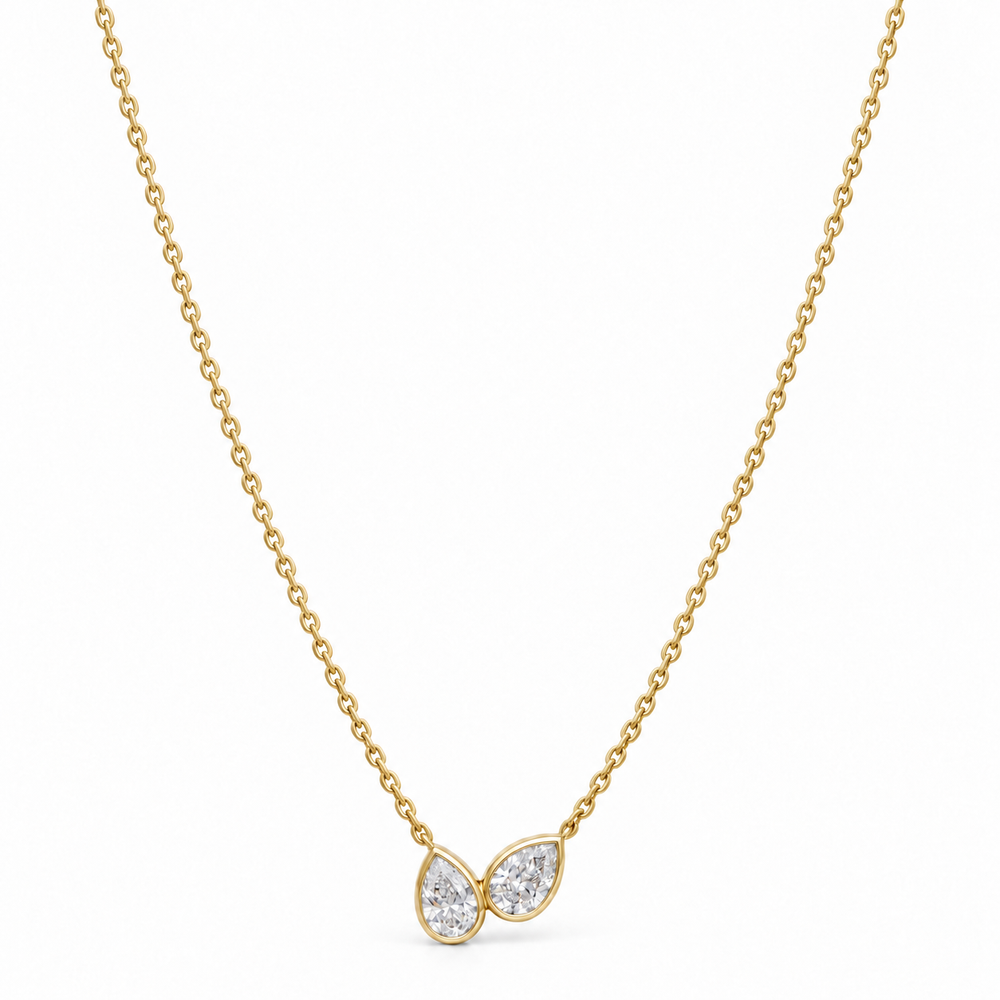 14ky .50ctw Toi et Moi Pear Lab Diamond Bezel Necklace