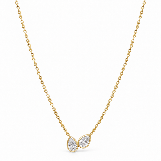 14ky .50ctw Toi et Moi Pear Lab Diamond Bezel Necklace
