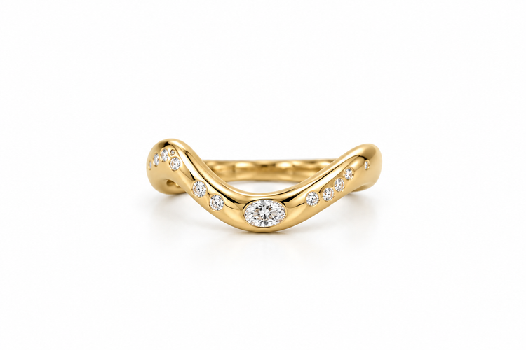 14ky .60ctw Flush Set Mix Shape Diamond Wave Band
