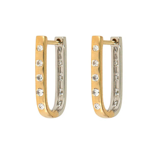 14k White and Yellow Double Sided Curved Diamond Hoop