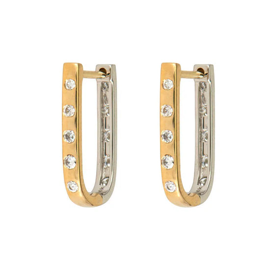 14k White and Yellow Double Sided Curved Diamond Hoop
