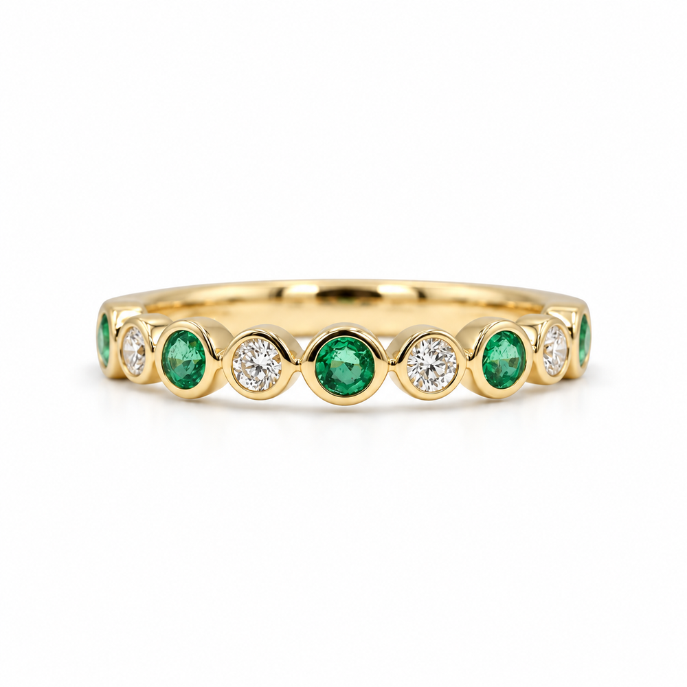 14ky .16ctw Diamond & .32ct Emerald Alternating Bezel Band