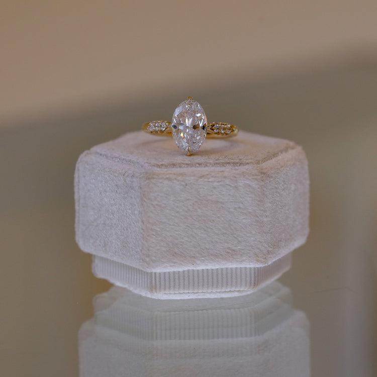 14ky Oval Compass Hidden Halo Cathedral with .32ctw Lab Grown Pave Shoulders