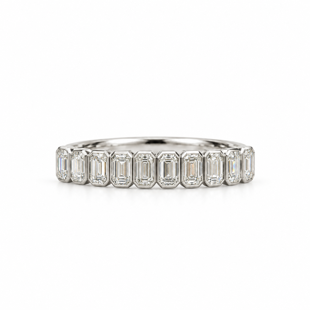 14kw 1.34ctw Emerald Cut Bezel Lab Diamond Anniversary Band