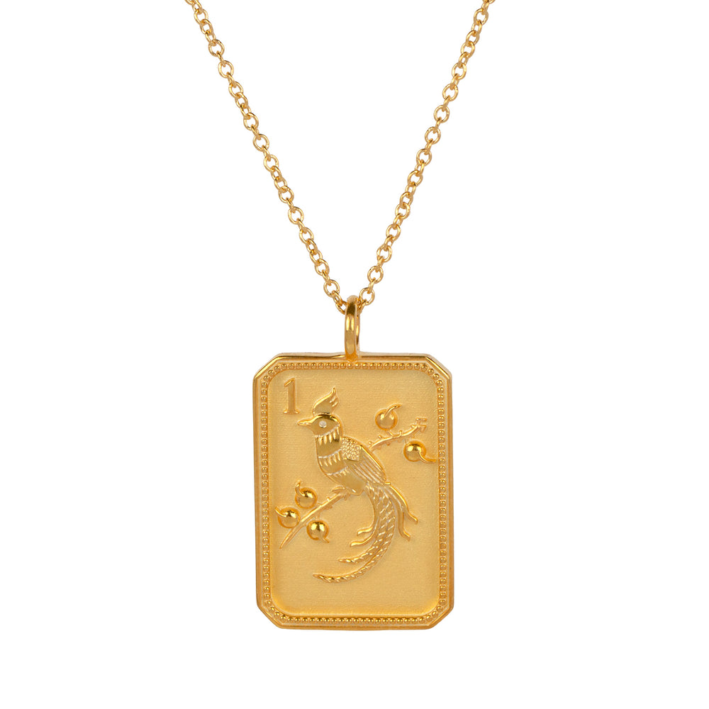 14kt Gold-Plated Mahjong 1 Bam Bird Charm Necklace