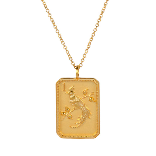 14kt Gold-Plated Mahjong 1 Bam Bird Charm Necklace
