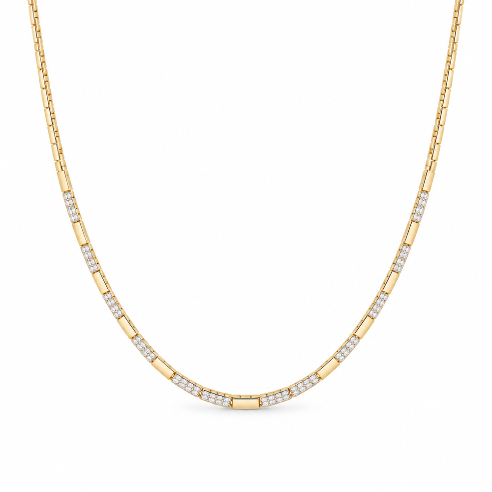 14ky .35ctw Pave Alternating Bar Necklace