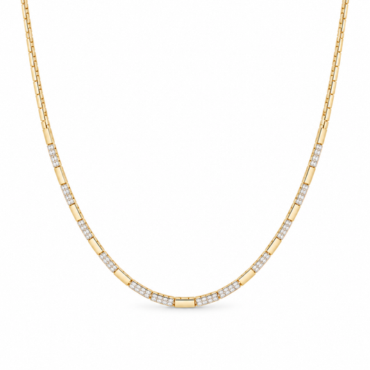 14ky .35ctw Pave Alternating Bar Necklace