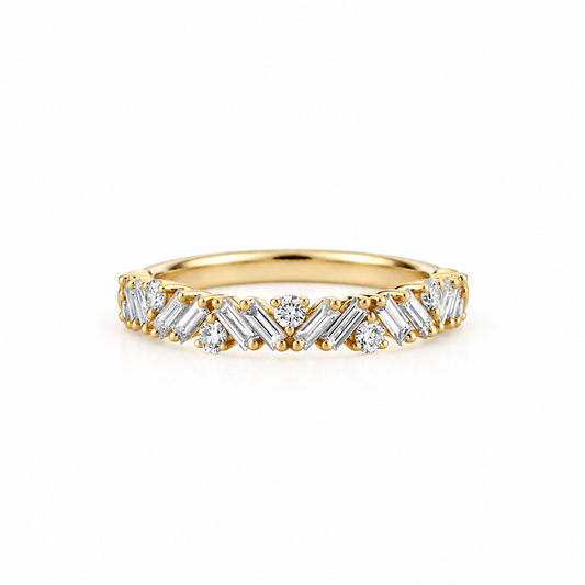 14ky .57ctw Round & Baguette Geo Band