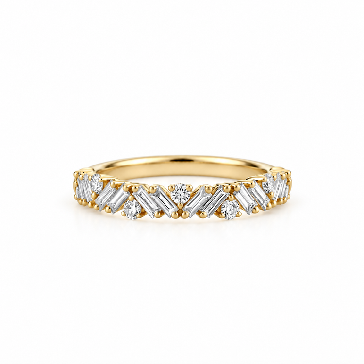 14ky .57ctw Round & Baguette Geo Band