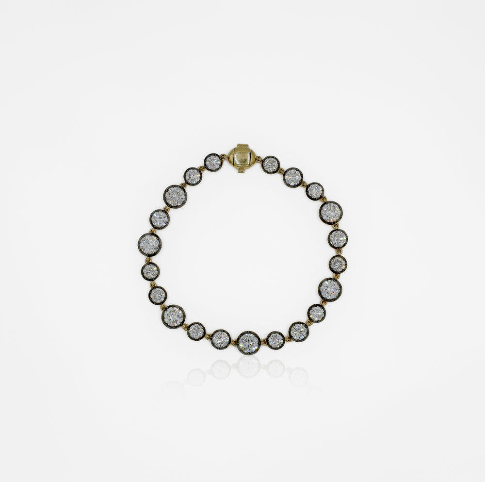 14ky 9.40ctw Lab Georgian Collet w/ Black Rhodium Diamond Bracelet