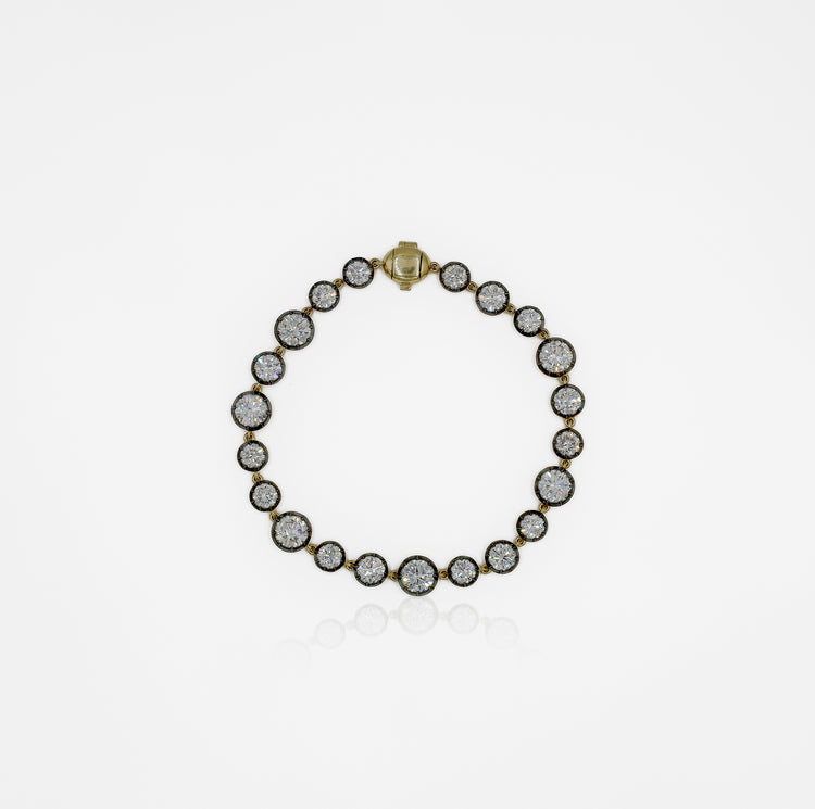 14ky 9.40ctw Lab Georgian Collet w/ Black Rhodium Diamond Bracelet