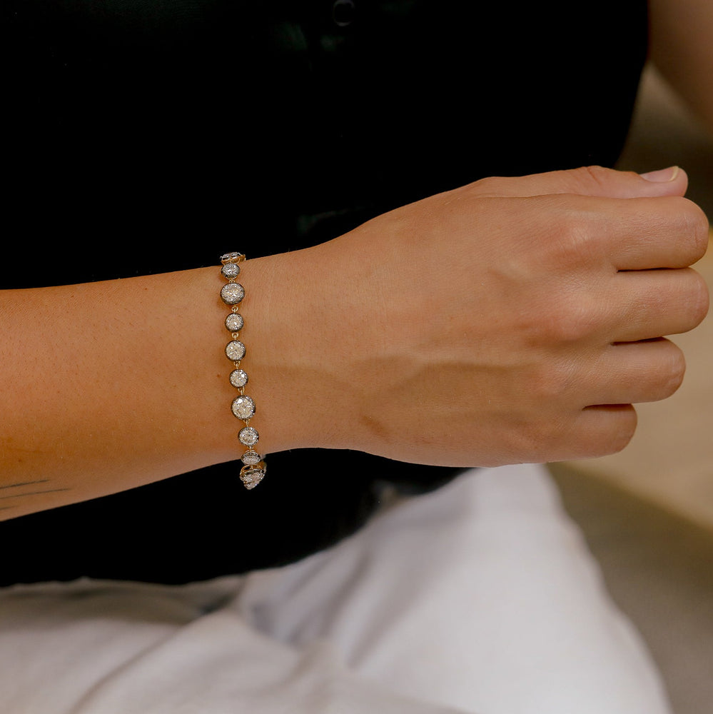 14ky 9.40ctw Lab Georgian Collet w/ Black Rhodium Diamond Bracelet