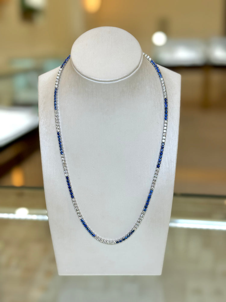 14kw Natural 5.86ctw Sapphire & 4.77ctw Diamond Tennis Necklace