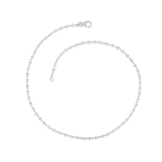 18kw 2.35ctw Diamond Bezel Link Tennis Necklace w/ Pave Clasp