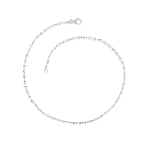 18kw 2.35ctw Diamond Bezel Link Tennis Necklace w/ Pave Clasp