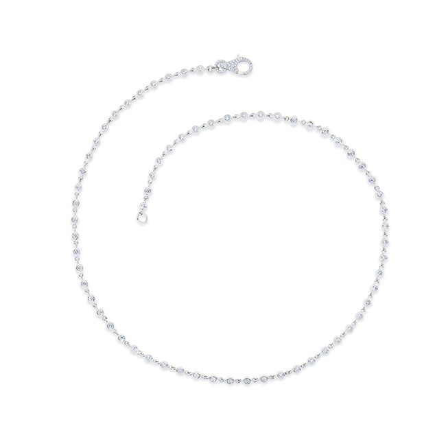 18kw 2.35ctw Diamond Bezel Link Tennis Necklace w/ Pave Clasp
