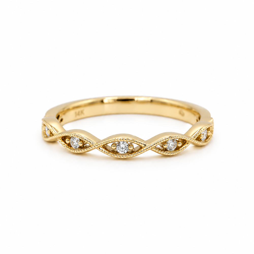 14ky .05ctw Open Twisted Marquise Milgrain Band