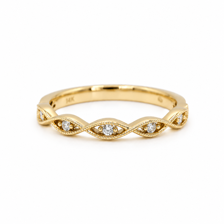 14ky .05ctw Open Twisted Marquise Milgrain Band