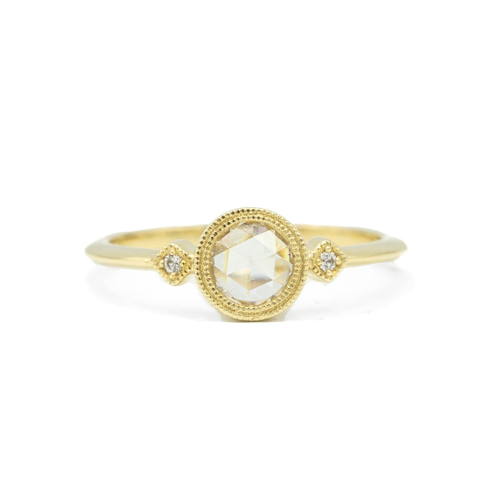 14ky .35ct Rose-Cut 3-Stone Bezel Ring
