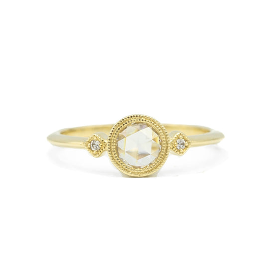 14ky .35ct Rose-Cut 3-Stone Bezel Ring