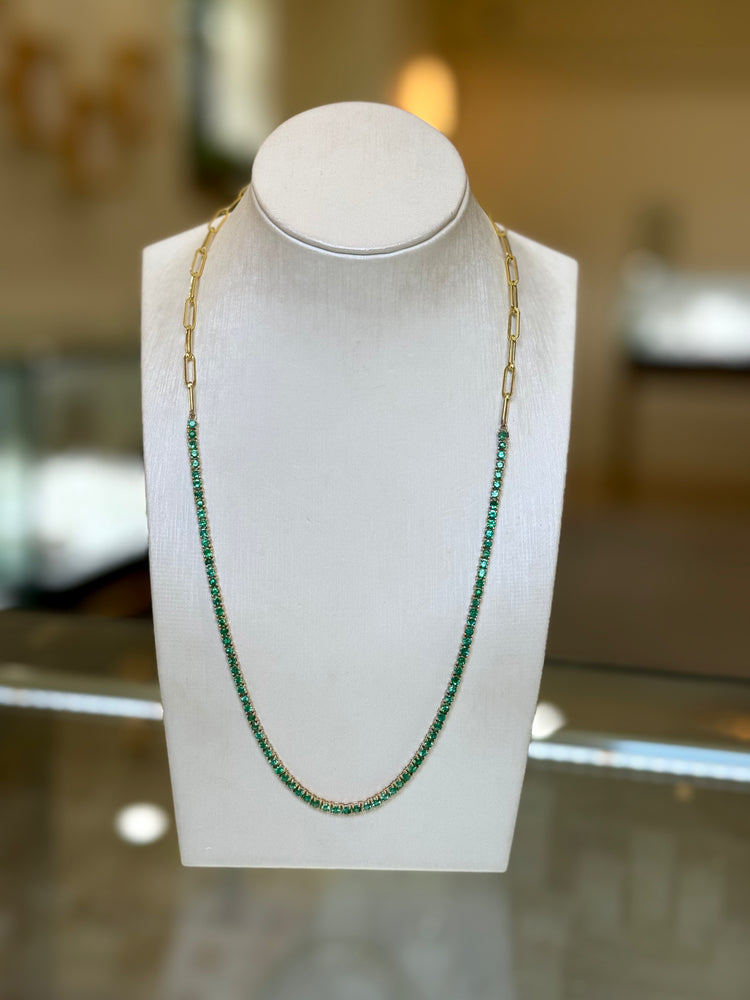 14ky 5.68ctw Natural Emerald Tennis Necklace