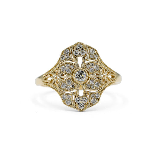 14ky .29ctw Floral Art Deco Inspired Diamond Ring