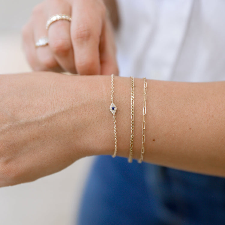 14kw Sapphire & Diamond Evil Eye Bracelet