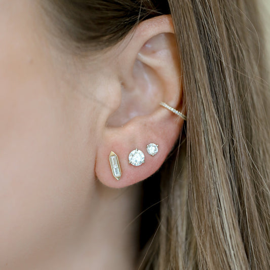 14ky .18ctw Double Baguette Hex-Shaped Diamond Earrings
