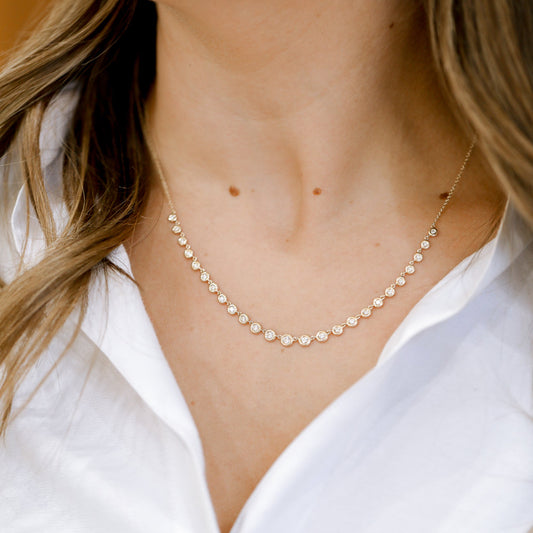 14ky .60ctw Graduated Bezel Section Necklace