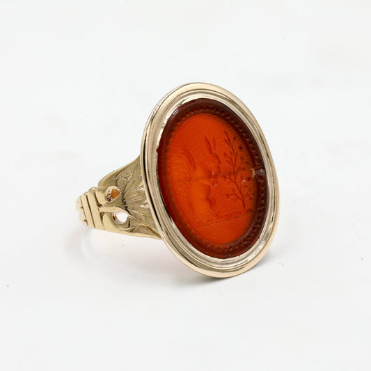 14ky Vintage Squirrel Intaglio Ring