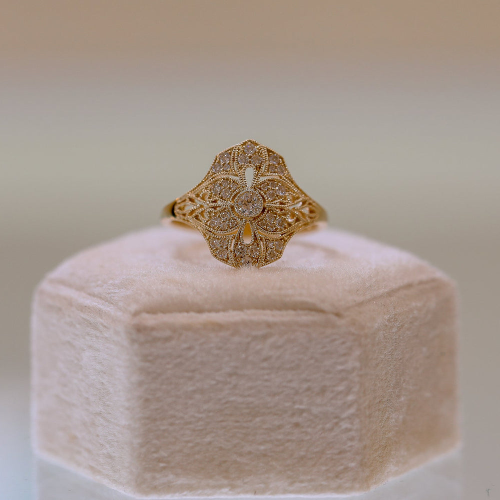 14ky .29ctw Floral Art Deco Inspired Diamond Ring