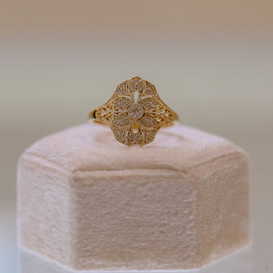 14ky .29ctw Floral Art Deco Inspired Diamond Ring