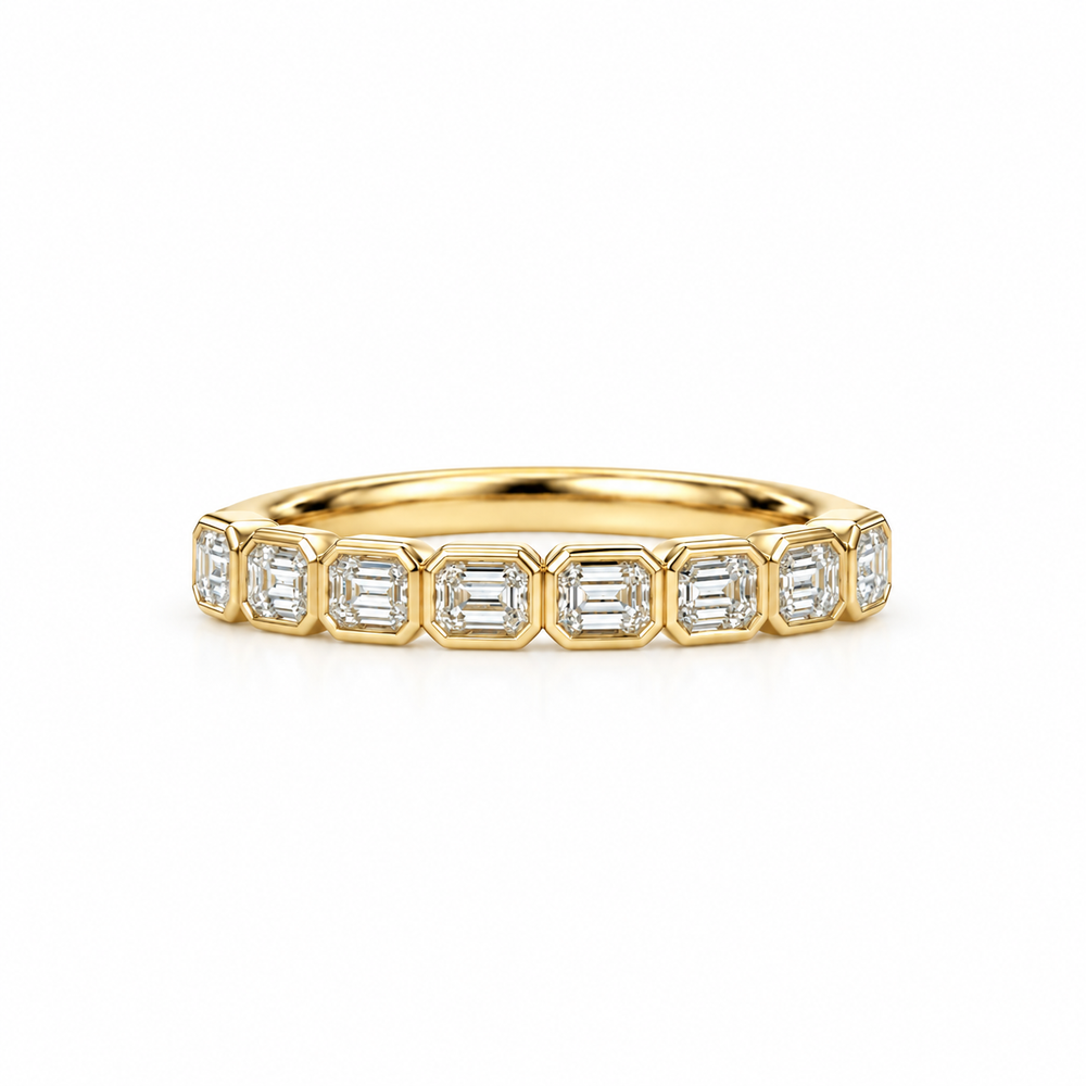 14ky 1.03ctw Emerald Cut East-West Bezel Lab Diamond Anniversary Band