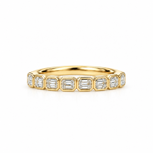 14ky 1.03ctw Emerald Cut East-West Bezel Lab Diamond Anniversary Band