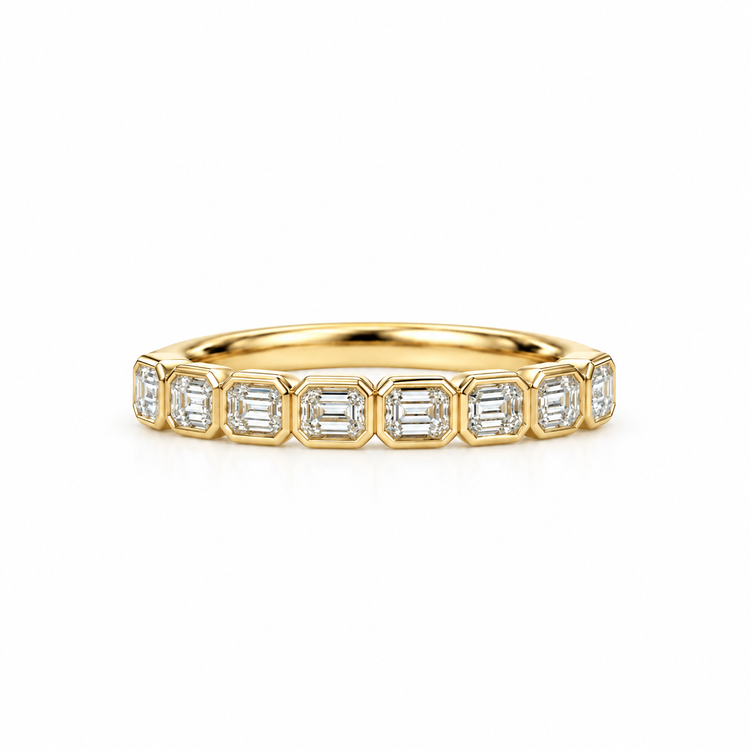 14ky 1.03ctw Emerald Cut East-West Bezel Lab Diamond Anniversary Band