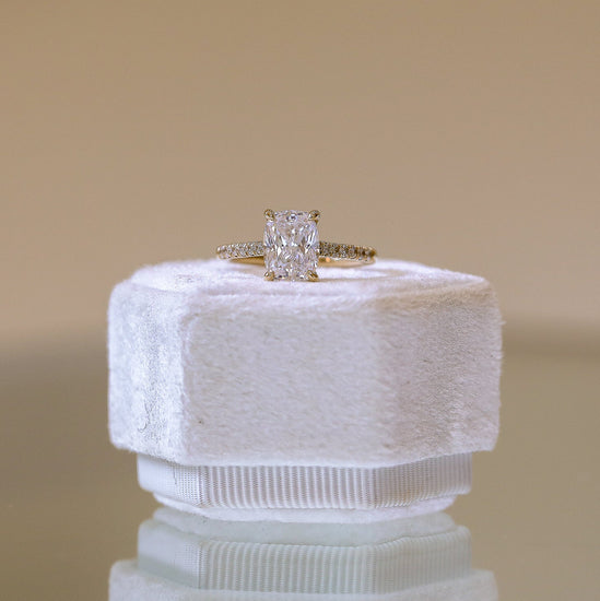 14ky .21ctw Elongated Cushion Pave Petite Lab Diamond Ring