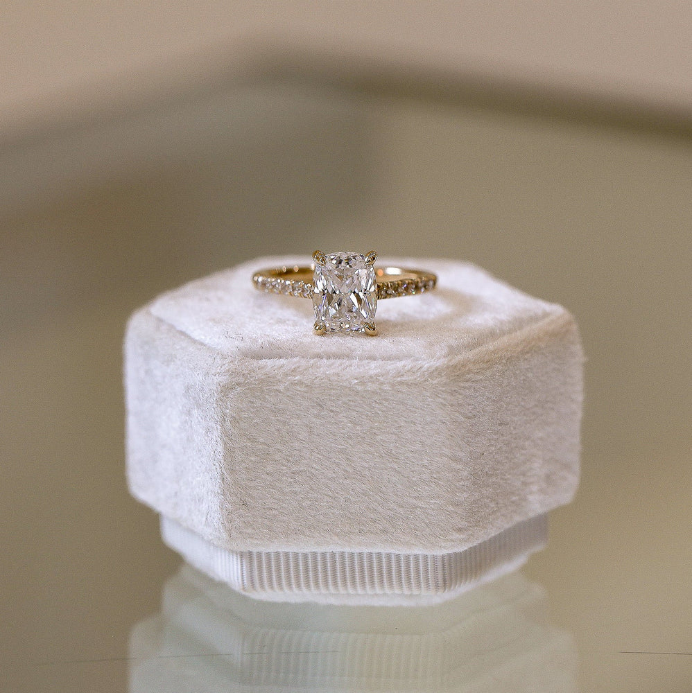 14ky .21ctw Elongated Cushion Pave Petite Lab Diamond Ring