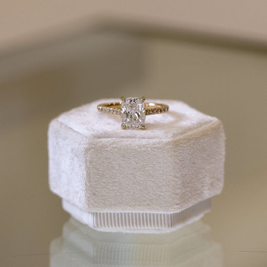 14ky .21ctw Elongated Cushion Pave Petite Lab Diamond Ring