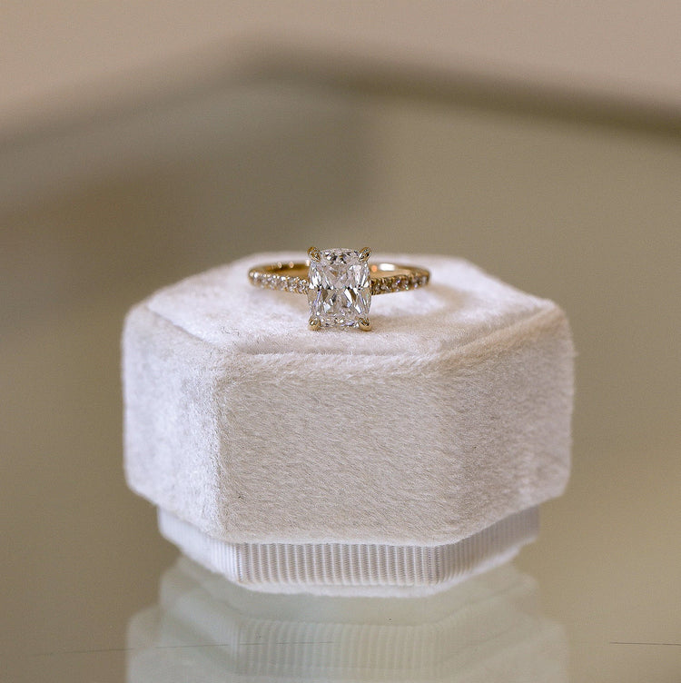 14ky .21ctw Elongated Cushion Pave Petite Lab Diamond Ring