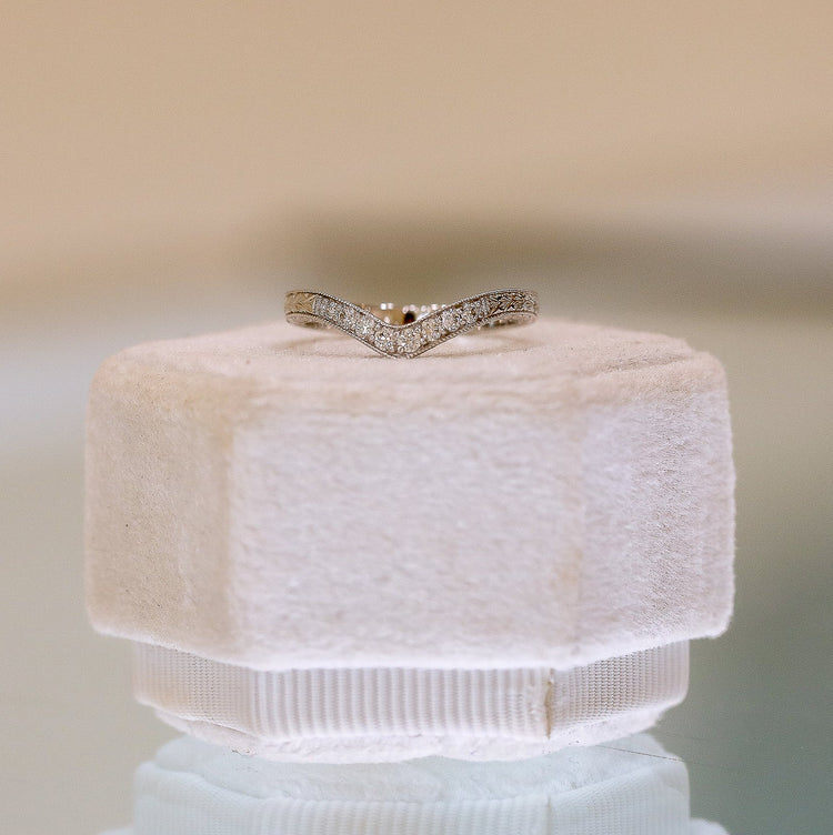 14ky .16ctw Bead-Set Contour Engraved Band