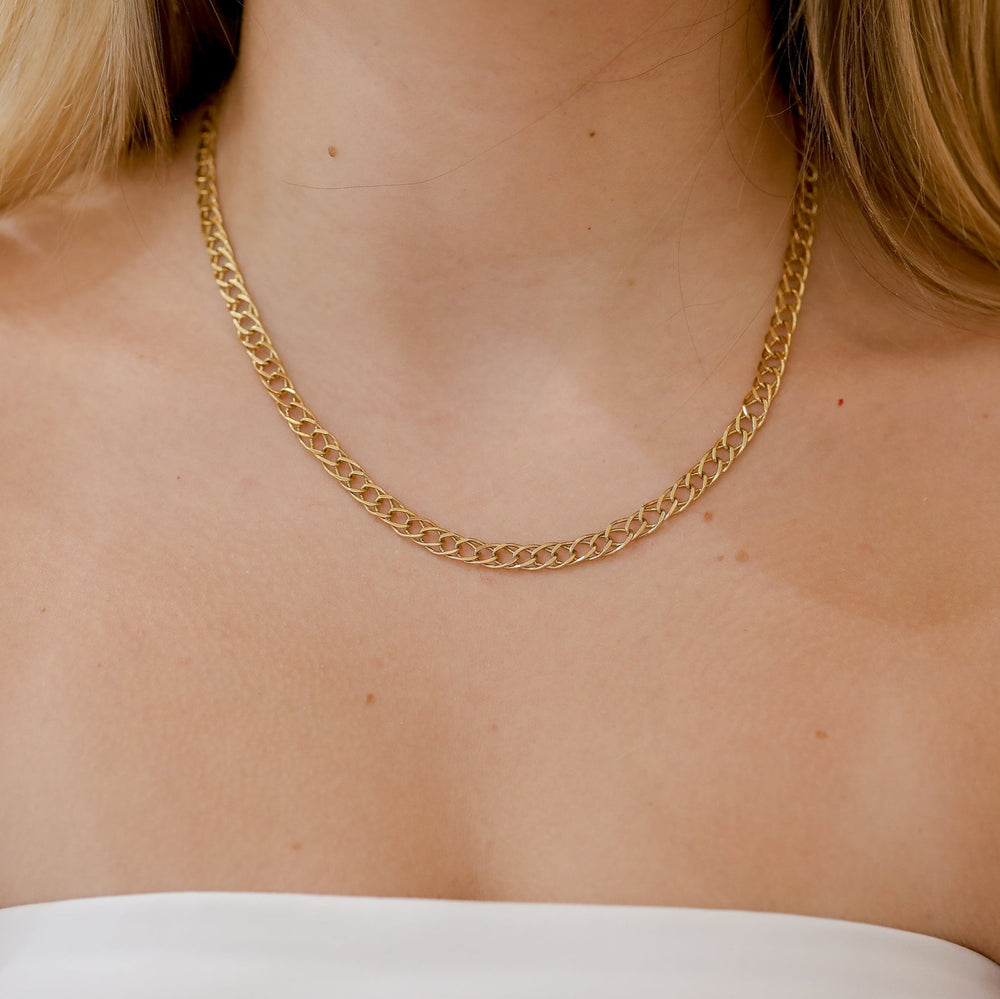 14ky Vintage Wide Flat Double Open Link Chain Necklace
