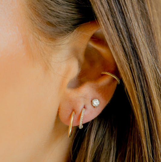 14ky .07ctw Double Huggie Climber Oval and Pave