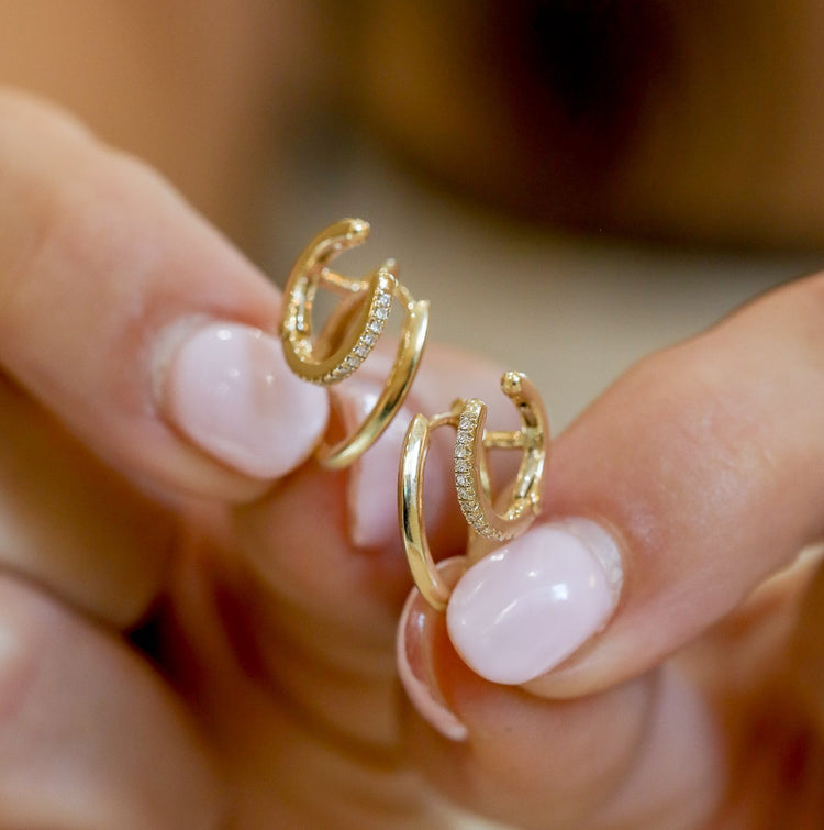 14ky .07ctw Double Huggie Climber Oval and Pave
