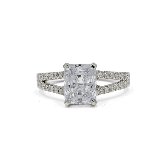 14kw .45ctw Radiant Hidden Halo Split-Shank Diamond Ring