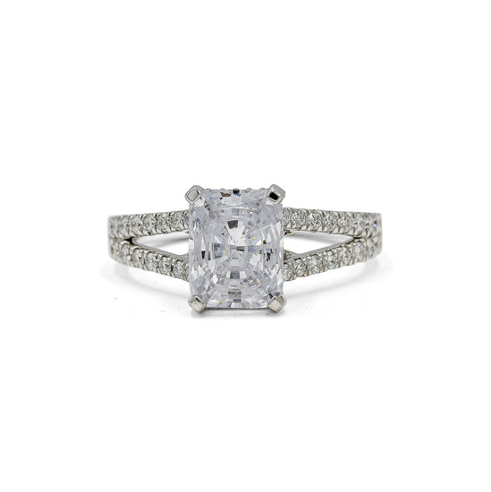 14kw .45ctw Radiant Hidden Halo Split-Shank Diamond Ring