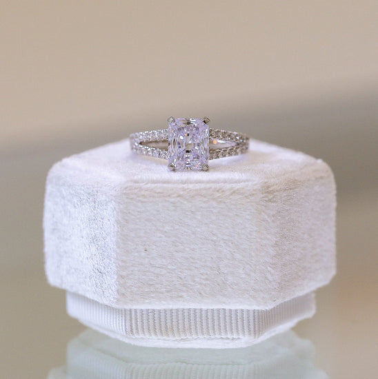 14kw .45ctw Radiant Hidden Halo Split-Shank Diamond Ring