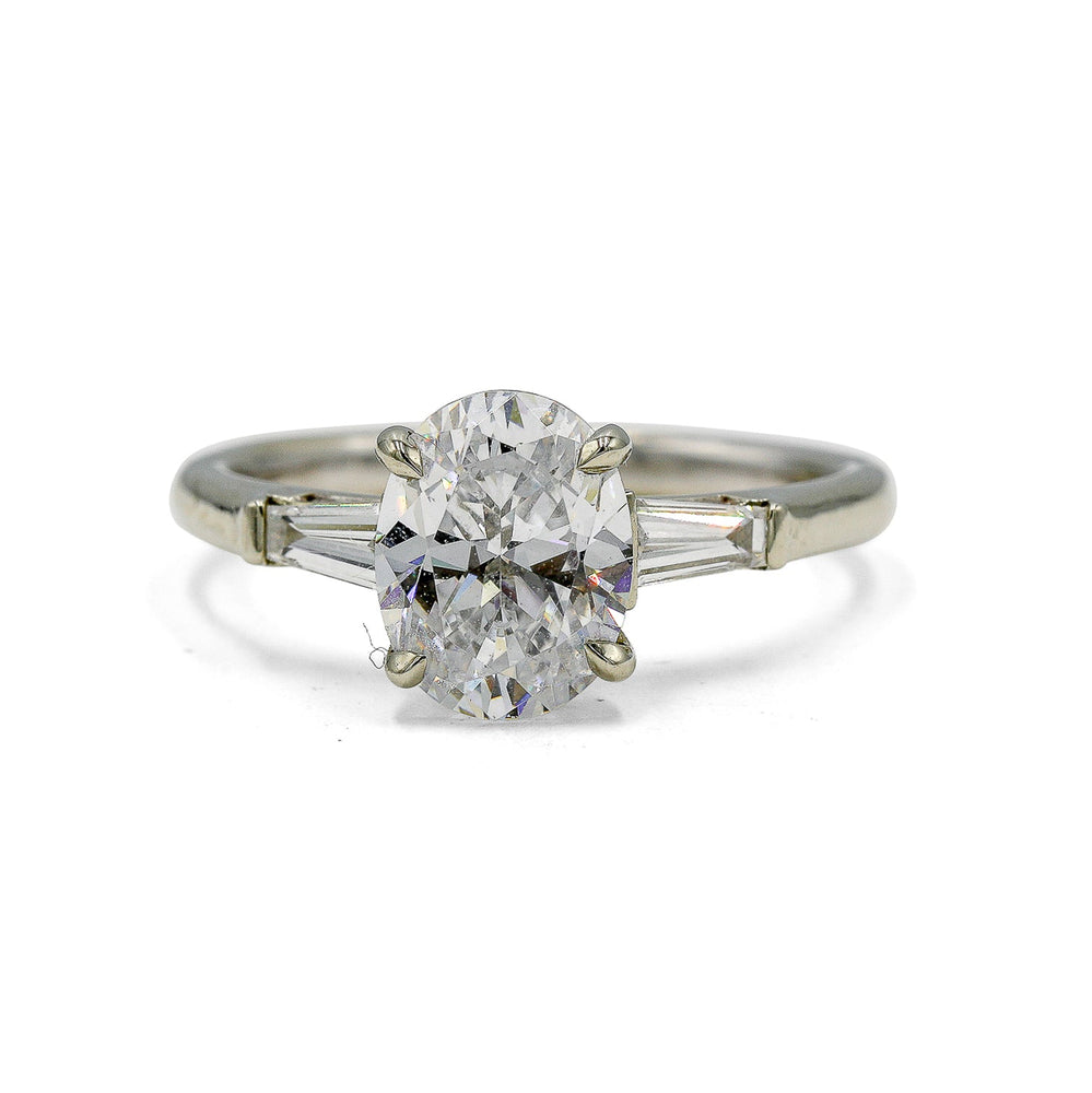 14kw Oval & .33ctw Baguette 3-Stone Lab Diamond Ring
